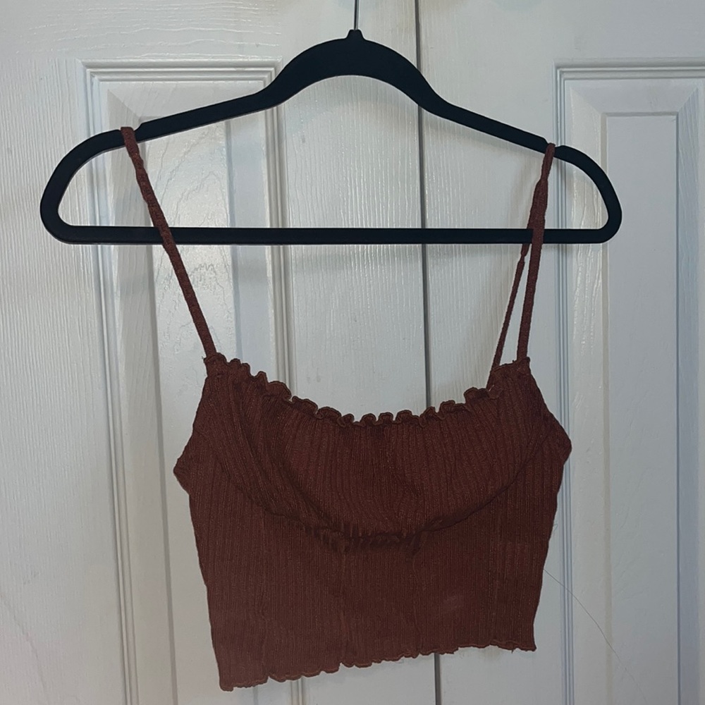 brown ruffle cropped tank
